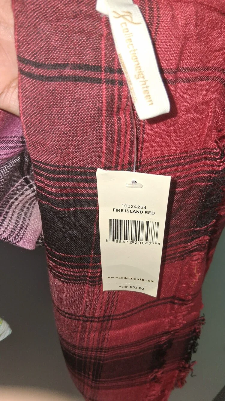 Collection 18 Fire Island Red Plaid Scarf NWT